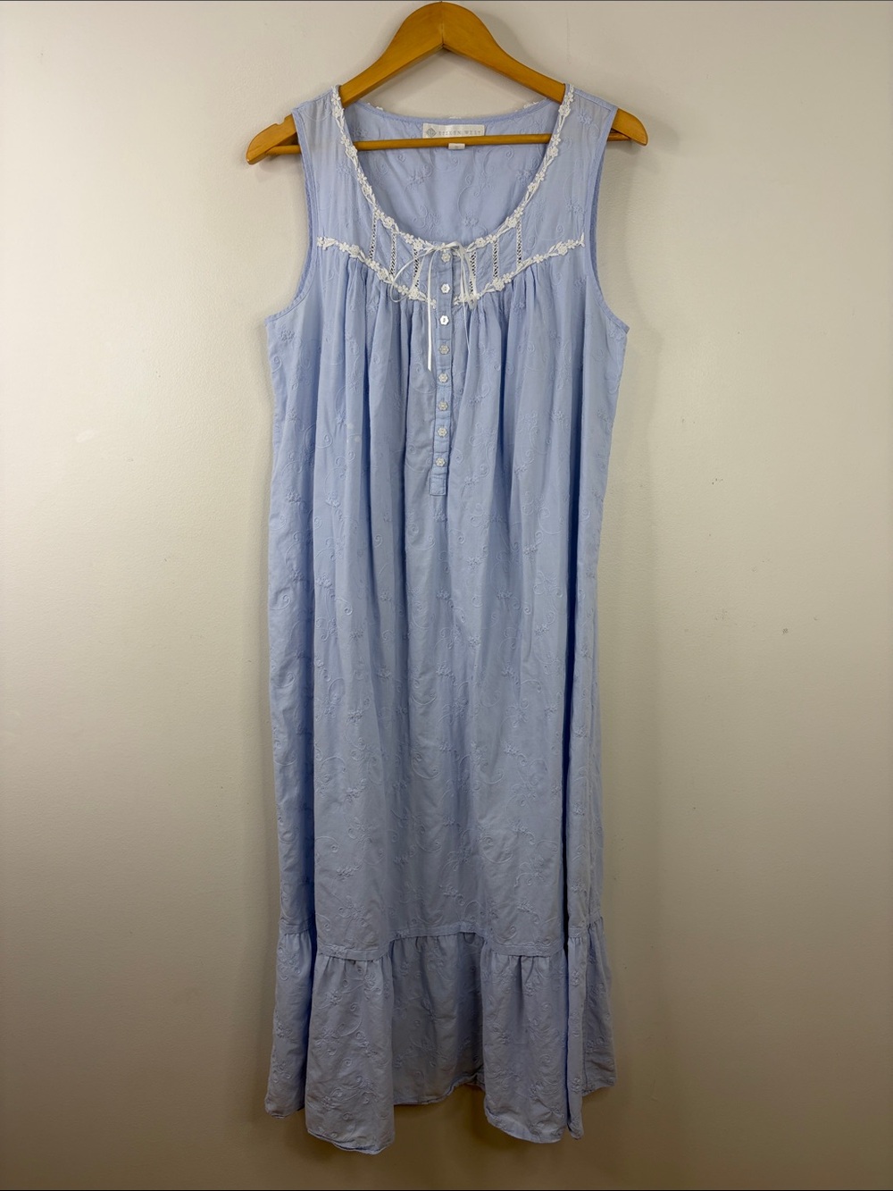 Eileen West Nightgown Womens Medium Blue Cotton Embroidered Maxi Ruffle Romantic